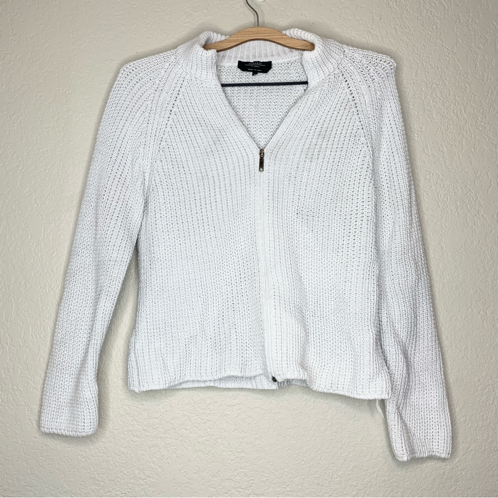 Weekend Max Mara Cardigan White Full Zip Mock Turtleneck Sweater Size S